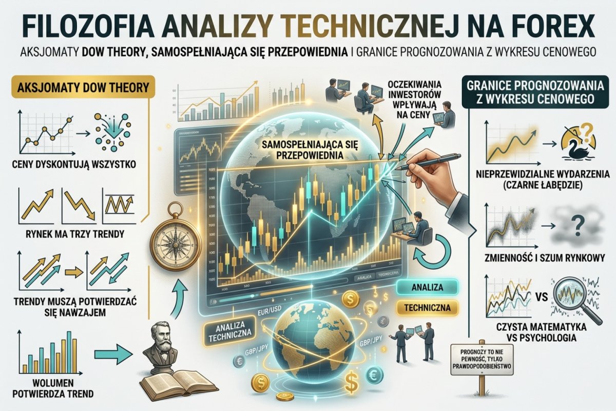 Filozofia analizy technicznej na Forex — aksjomaty Dow Theory, samospełniająca się przepowiednia i granice prognozowania z wykresu cenowego