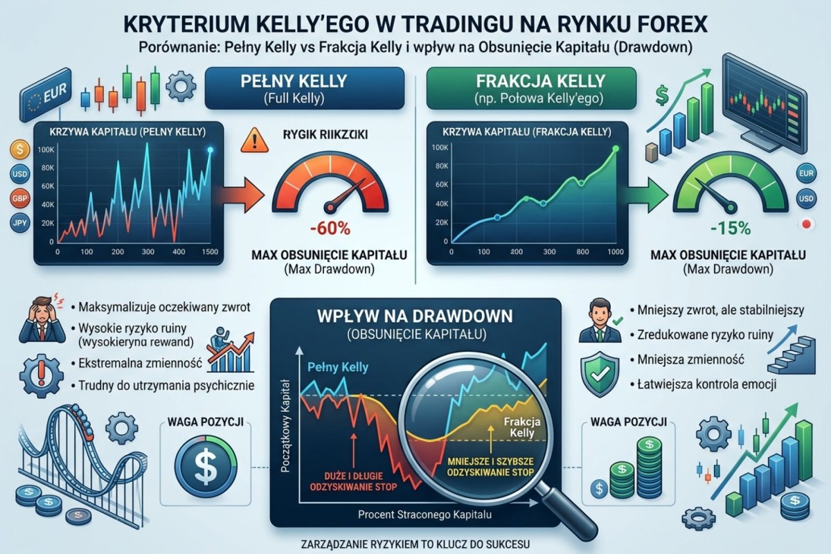 Kelly criterion w tradingu — pełny Kelly vs frakcja Kelly i wpływ na drawdown