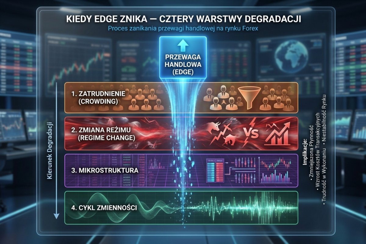 Kiedy edge znika — cztery warstwy degradacji: crowding, regime change, mikrostruktura, cykl zmienności