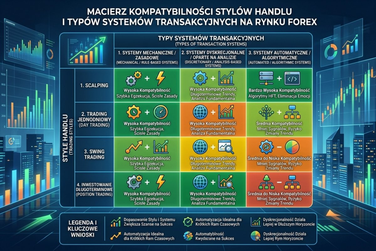 Macierz kompatybilności stylów handlu i typów systemów transakcyjnych na rynku Forex
