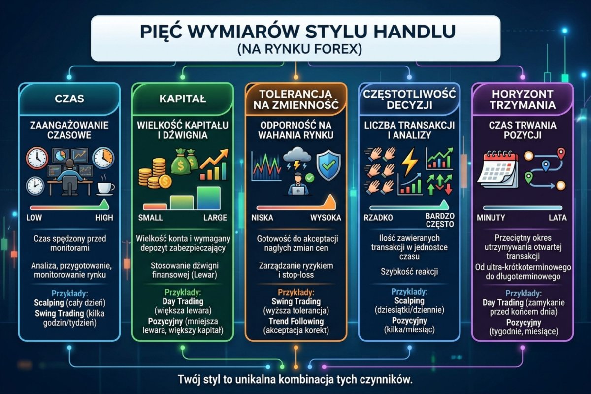 Pięć wymiarów stylu handlu: czas, kapitał, tolerancja na zmienność, częstotliwość decyzji, horyzont trzymania