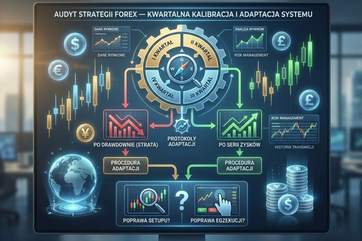 Audyt strategii Forex — kwartalna kalibracja systemu, protokoły adaptacji po drawdownie i po serii zysków, decyzja czy poprawiać setup czy egzekucję