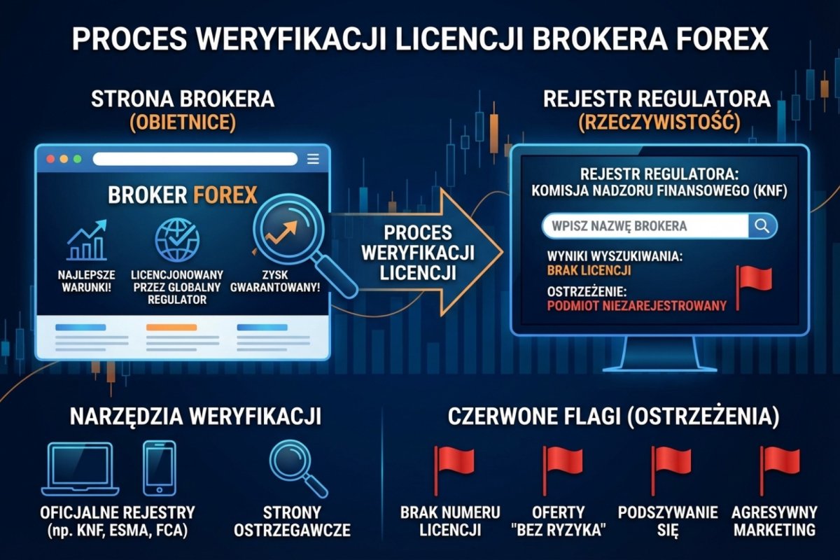 Proces weryfikacji licencji brokera Forex — strona brokera vs rejestr regulatora, czerwone flagi i narzędzia weryfikacji