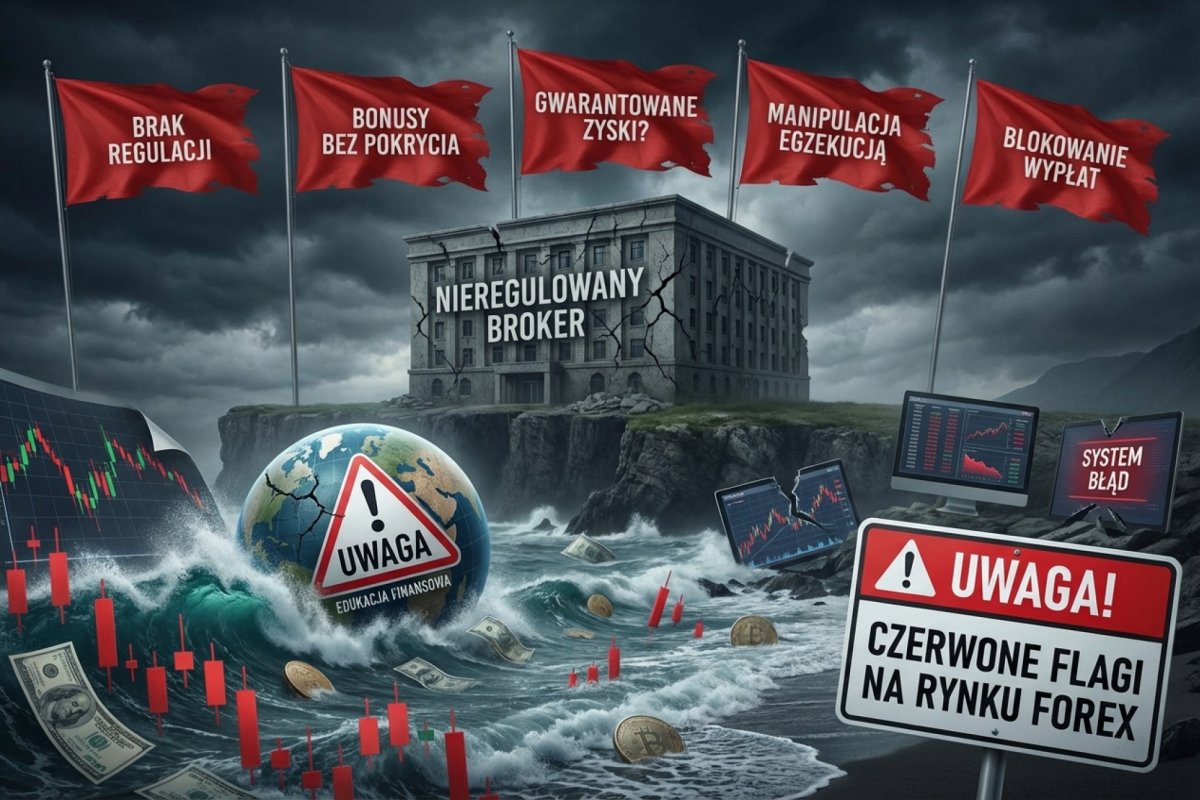 Czerwone flagi u brokera Forex — brak regulacji, bonusy, gwarantowane zyski, manipulacja egzekucją i blokowanie wypłat
