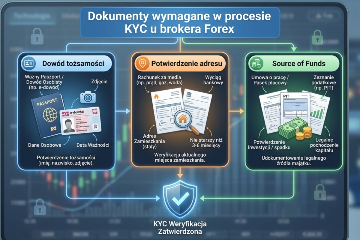 Dokumenty wymagane w procesie KYC u brokera Forex — dowód tożsamości, potwierdzenie adresu, source of funds