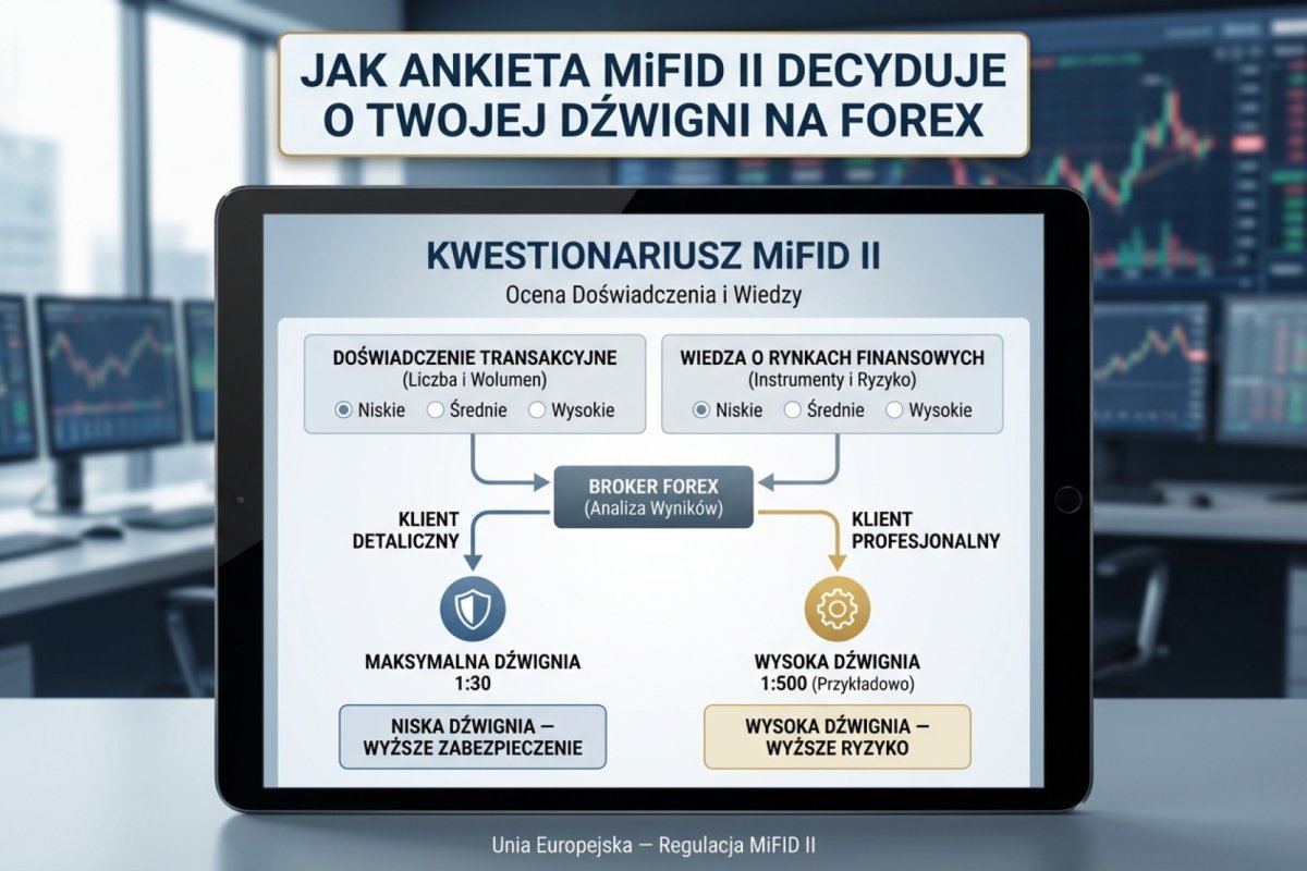 Kwestionariusz MiFID II u brokera Forex — pytania o doświadczenie i wiedzę decydują o dostępnej dźwigni