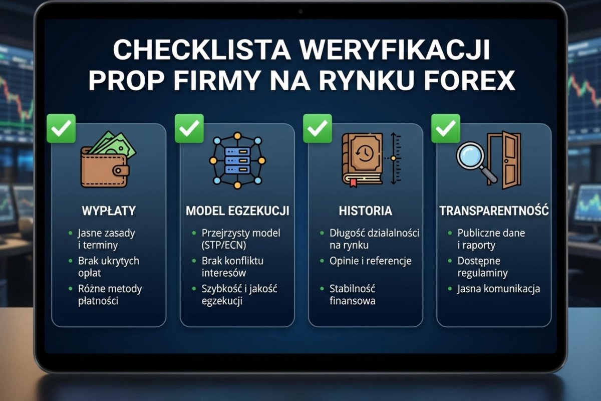 Checklista weryfikacji prop firmy — wypłaty, model egzekucji, historia, transparentność
