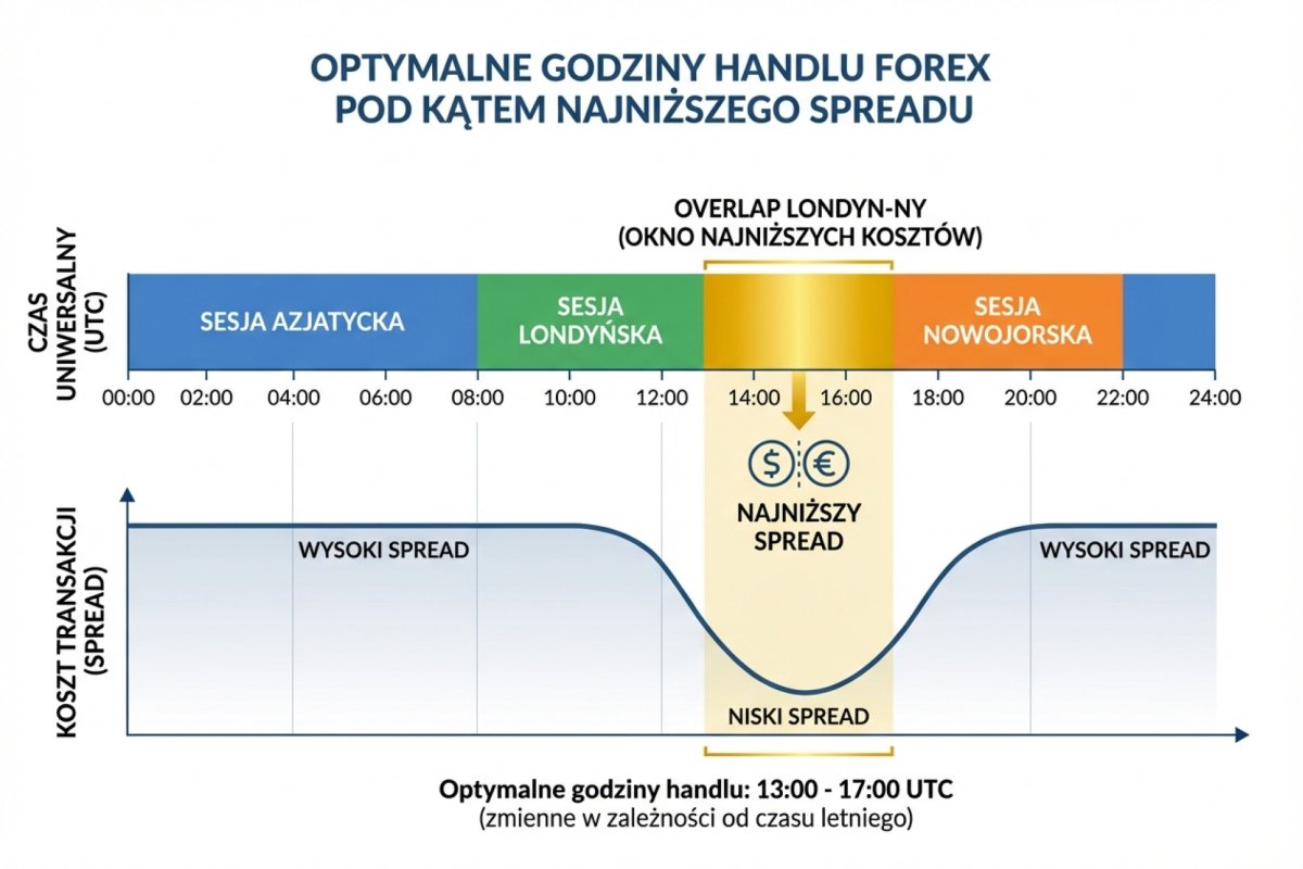 Optymalne godziny handlu Forex pod kątem najniższego spreadu — overlap Londyn-NY jako okno najniższych kosztów