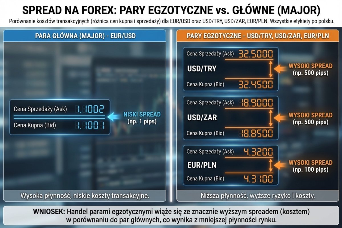 Spread na parach egzotycznych vs major — USD/TRY, USD/ZAR, EUR/PLN w porównaniu z EUR/USD
