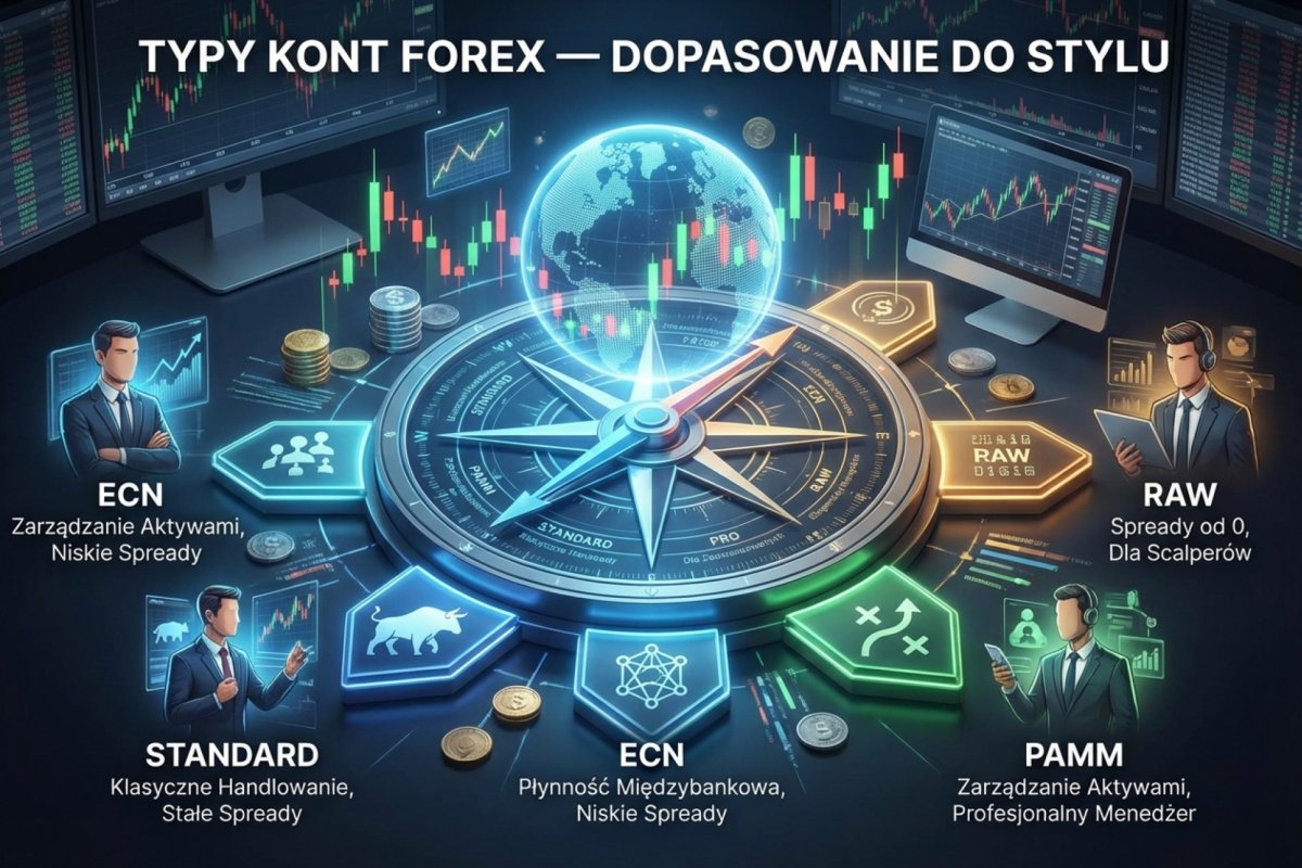 Typy kont brokerskich Forex — Standard, ECN, Raw, Pro, PAMM i dopasowanie do stylu tradingu